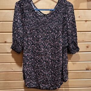 Terra & Sky Black and Pink Floral Blouse
